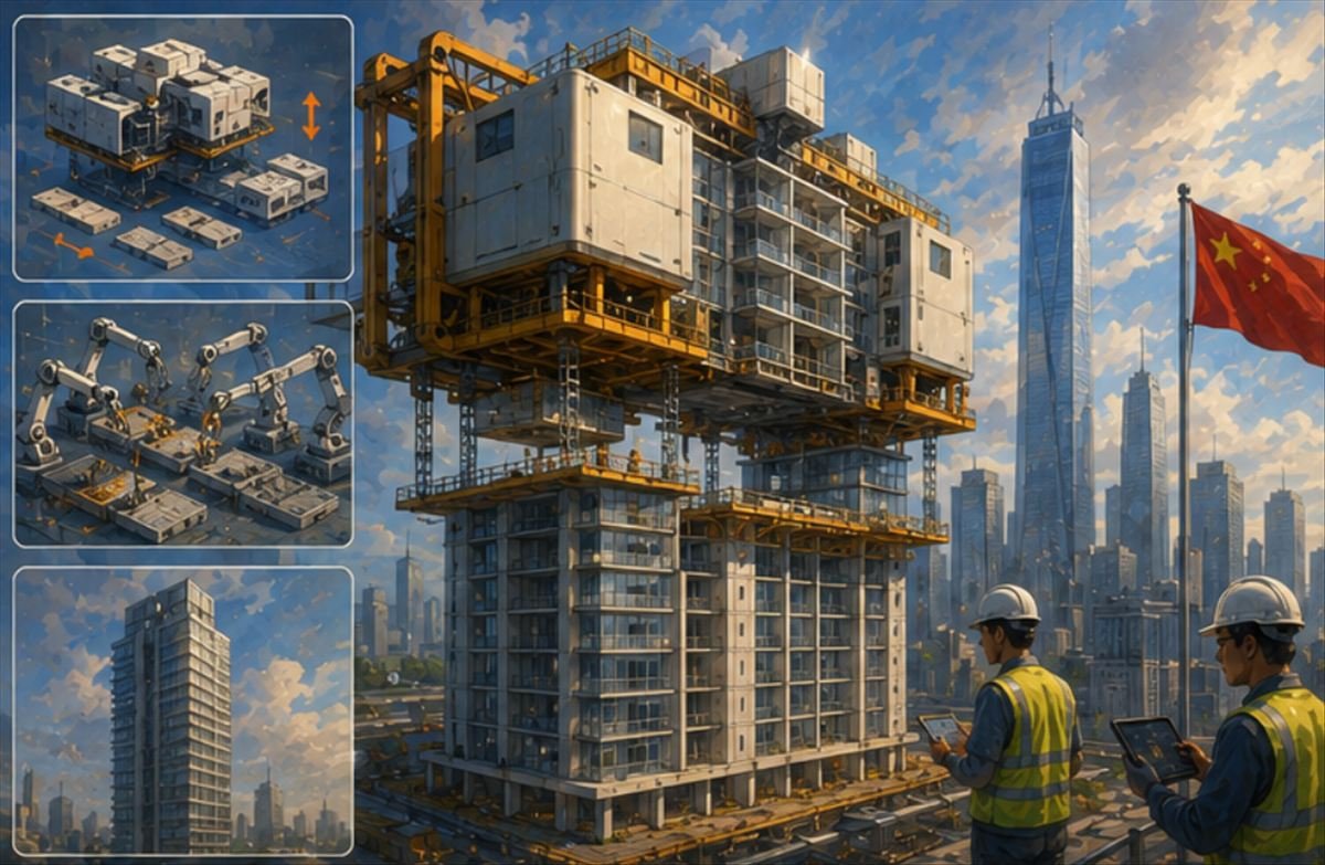 China construye rascacielos residenciales con una máquina que sube un piso en 80 minutos y trabaja varios a la vez